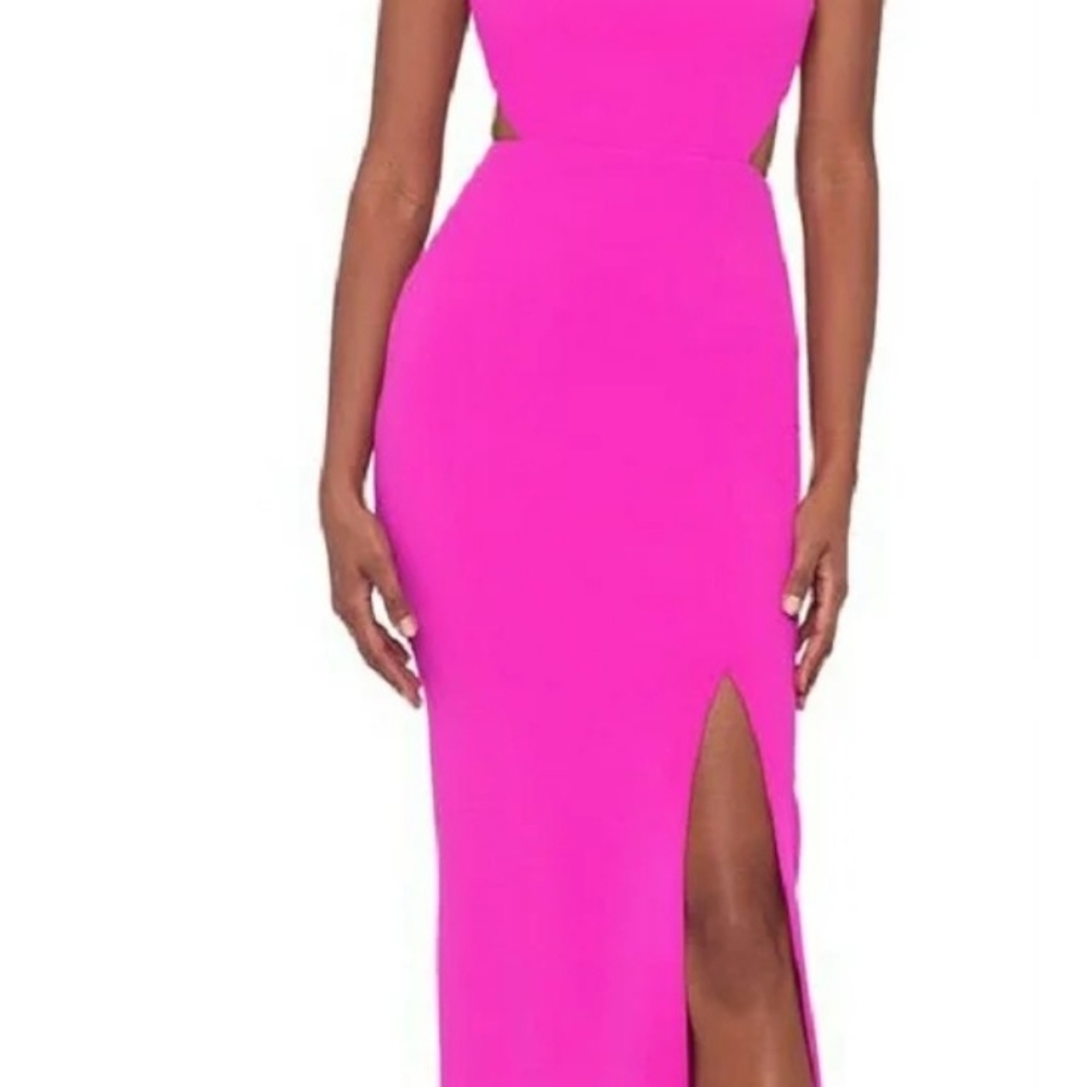 Xscape Pink Halter Sheath Dress with Slit